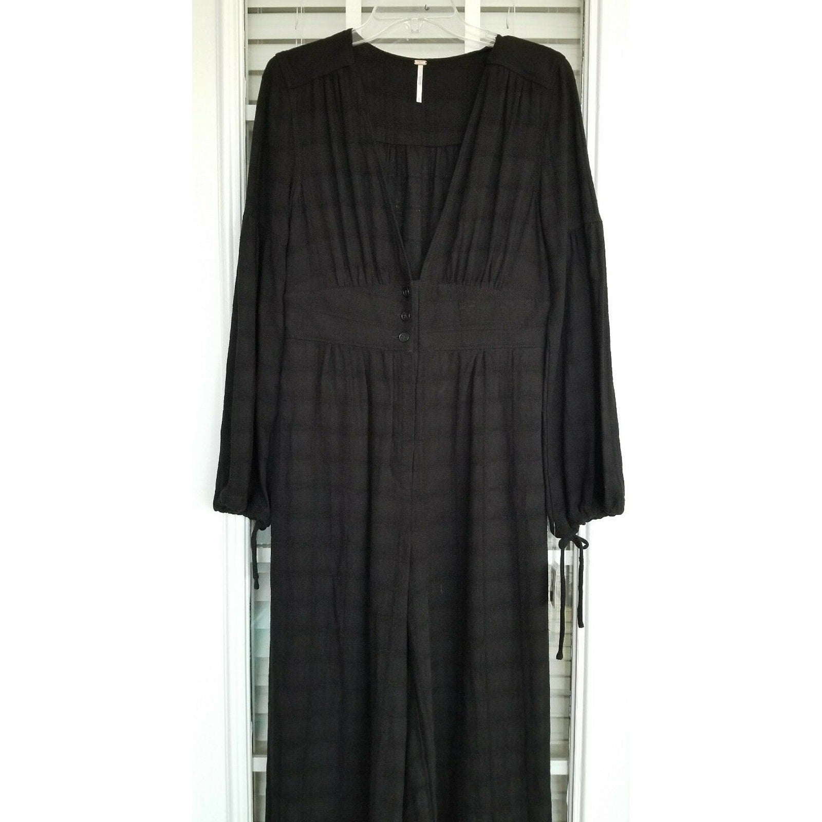 New Free People True Lovin Linen One-piece Jumpsuit Retail $128 Black