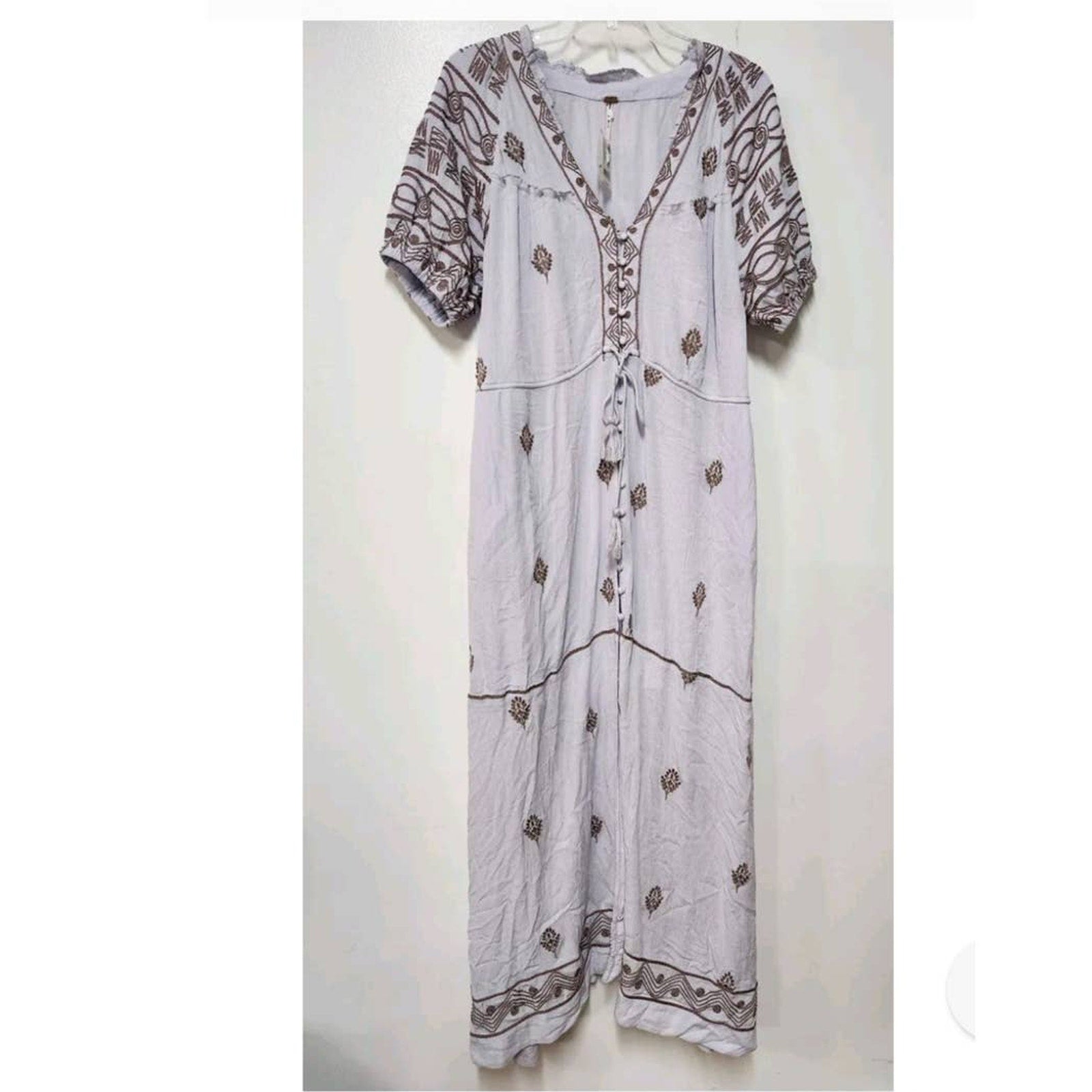 New Free People Riley Embroidered Button Front Midi Dress $188 X-SMALL Stardust