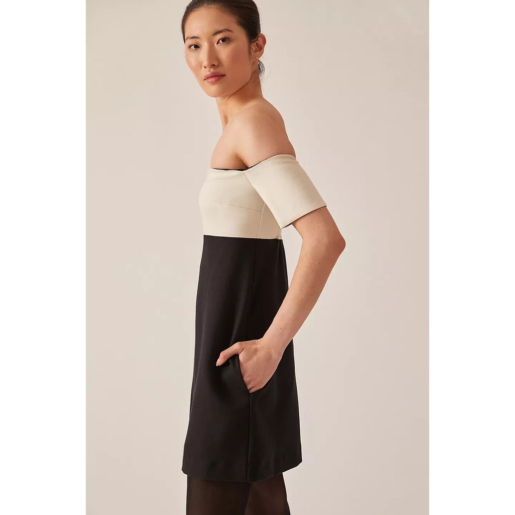New Anthropologie Maeve Colorblock Knit Mini Dress $160 XXS B&W