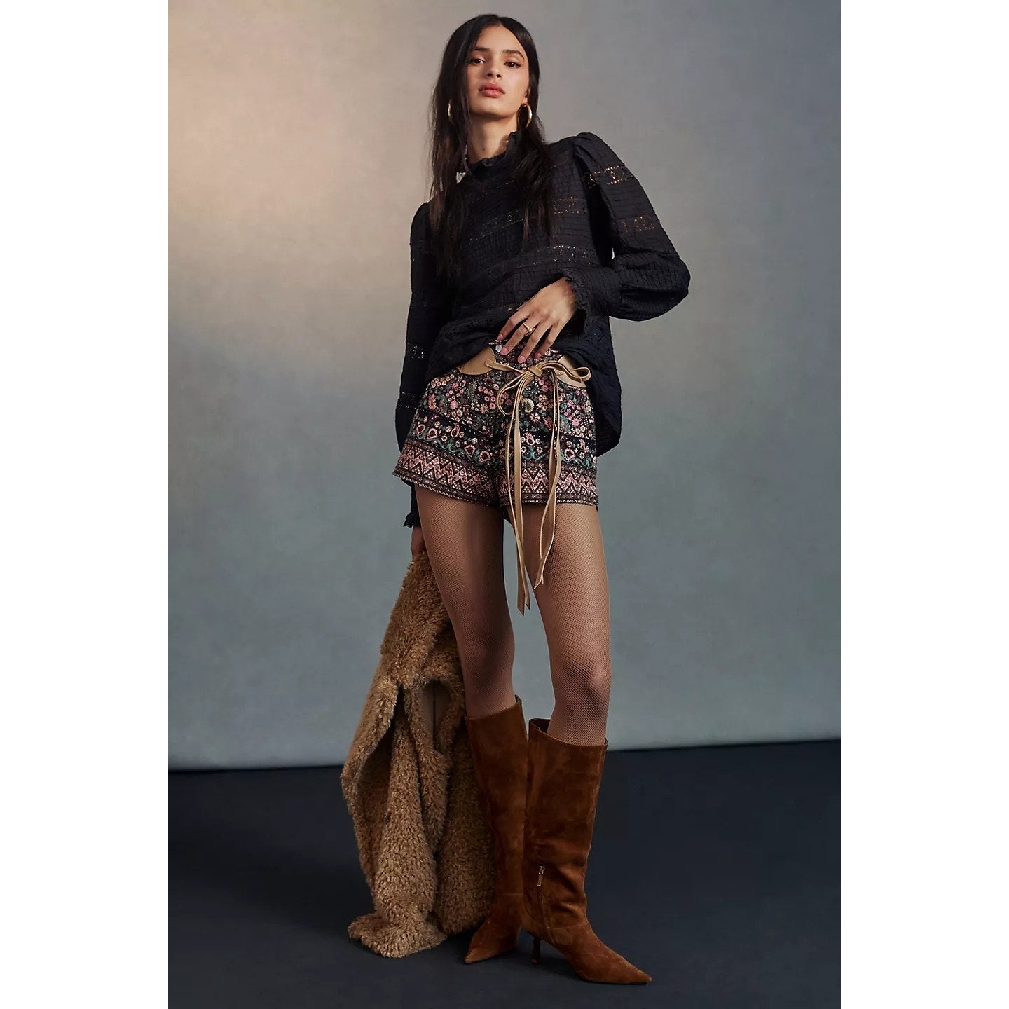 New Anthropologie Batik Helena Floral Shorts $161 SMALL 38 Black