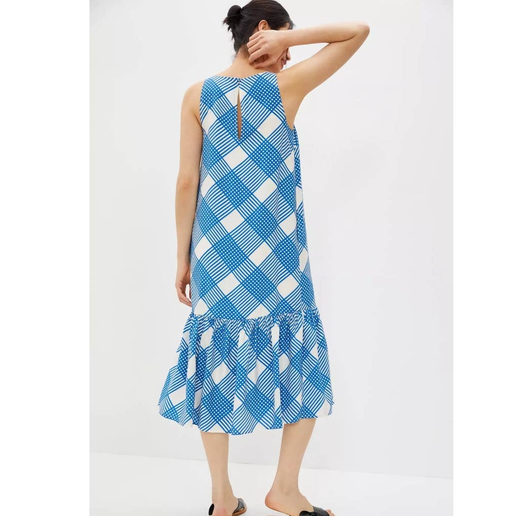 New Anthropologie Michaela Flounced Midi Dress $148 X-SMALL Blue White