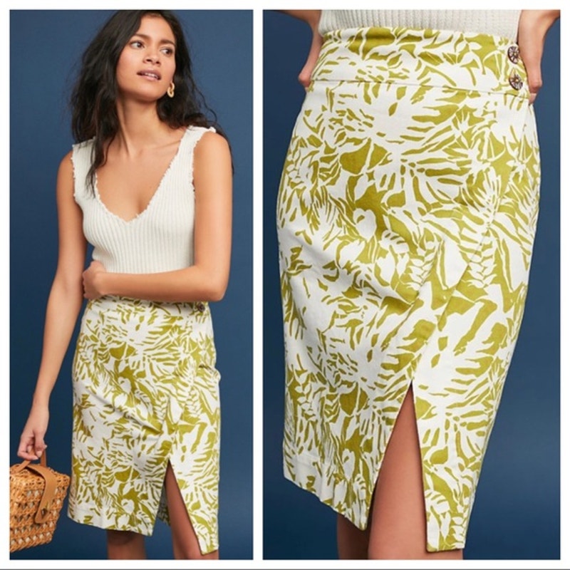 Anthropologie Botanical Palm Wrap Style Mini Skirt SIZE 6 Green Anthropologie