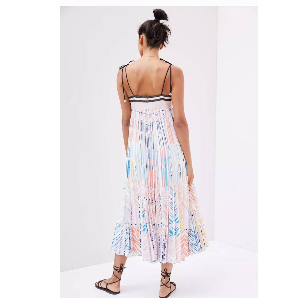 New Anthropologie GEISHA DESIGNS Abstract Pleated Midi Dress $230 SMALL
