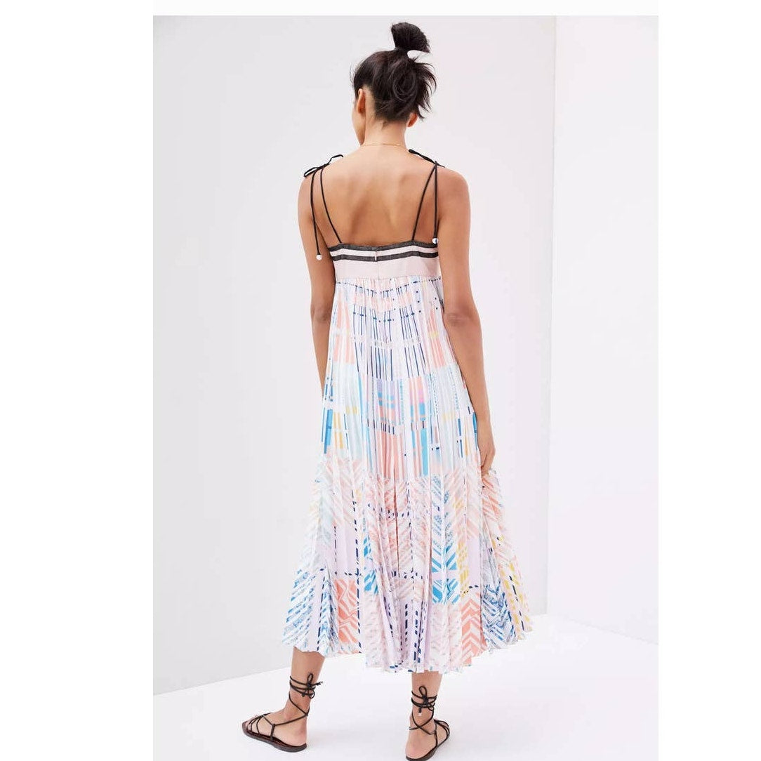 New Anthropologie GEISHA DESIGNS Abstract Pleated Midi Dress $230 SMALL