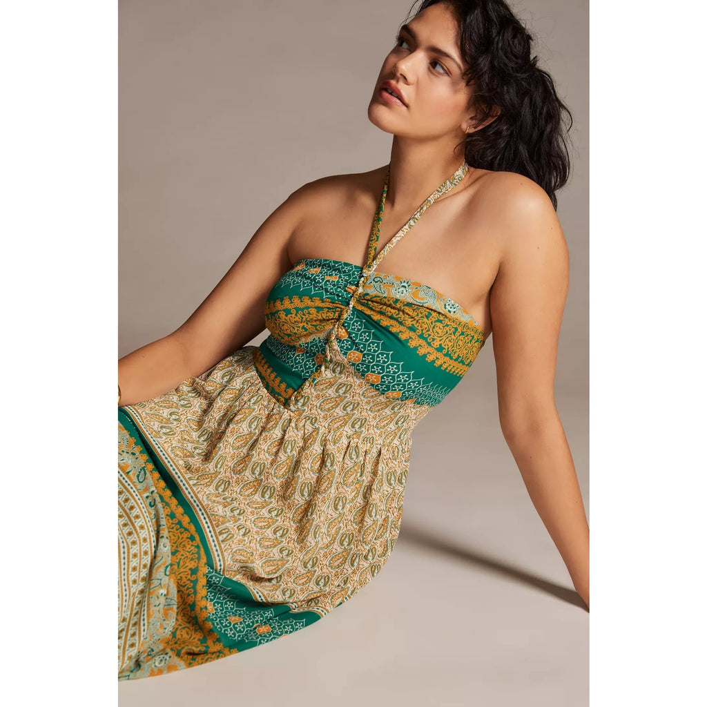 New Anthropologie TINY Twist Halter Maxi Dress $198 MEDIUM Green