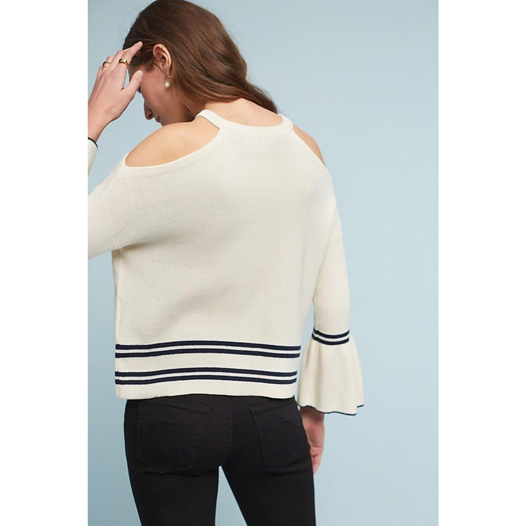 New Anthropologie Leandre Open-Shoulder Flutter Long Sleeve Top $88 XS Ivory