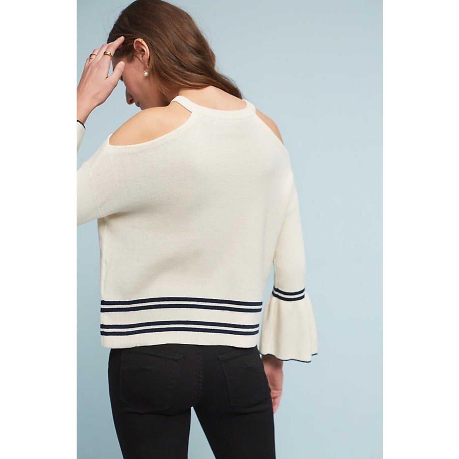 New Anthropologie Leandre Open-Shoulder Flutter Long Sleeve Top $88 XS Ivory