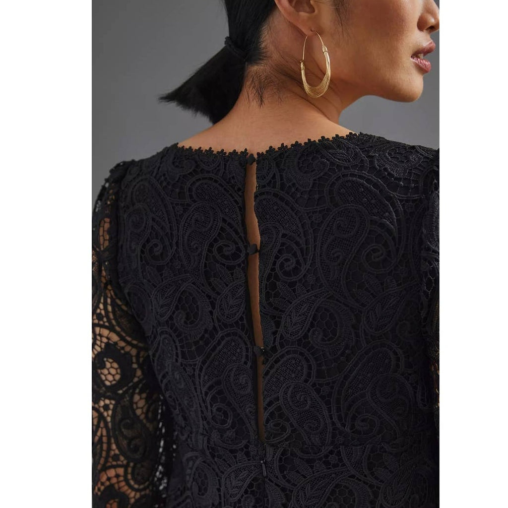 Anthropologie Maeve Embroidered Lace Mini Dress SIZE 6 Black Anthropologie