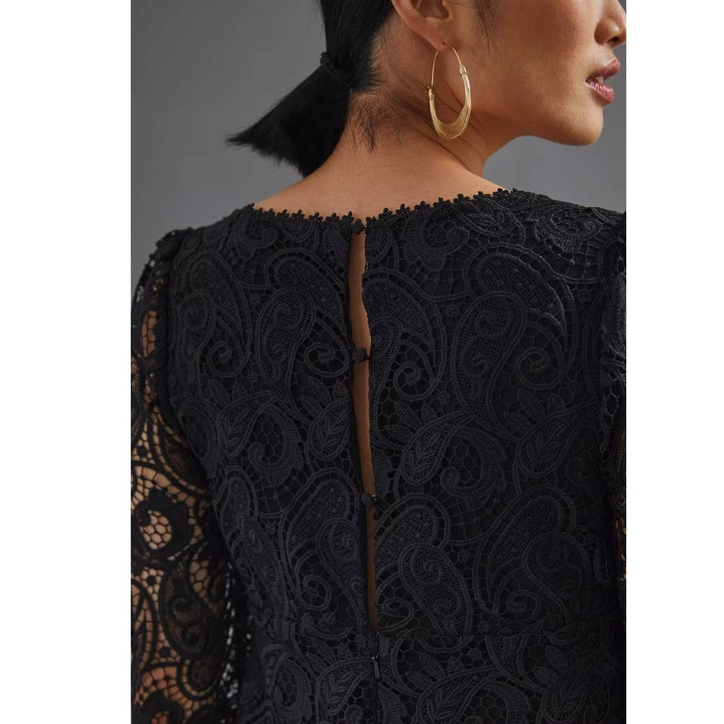 Anthropologie Maeve Embroidered Lace Mini Dress SIZE 6 Black Anthropologie