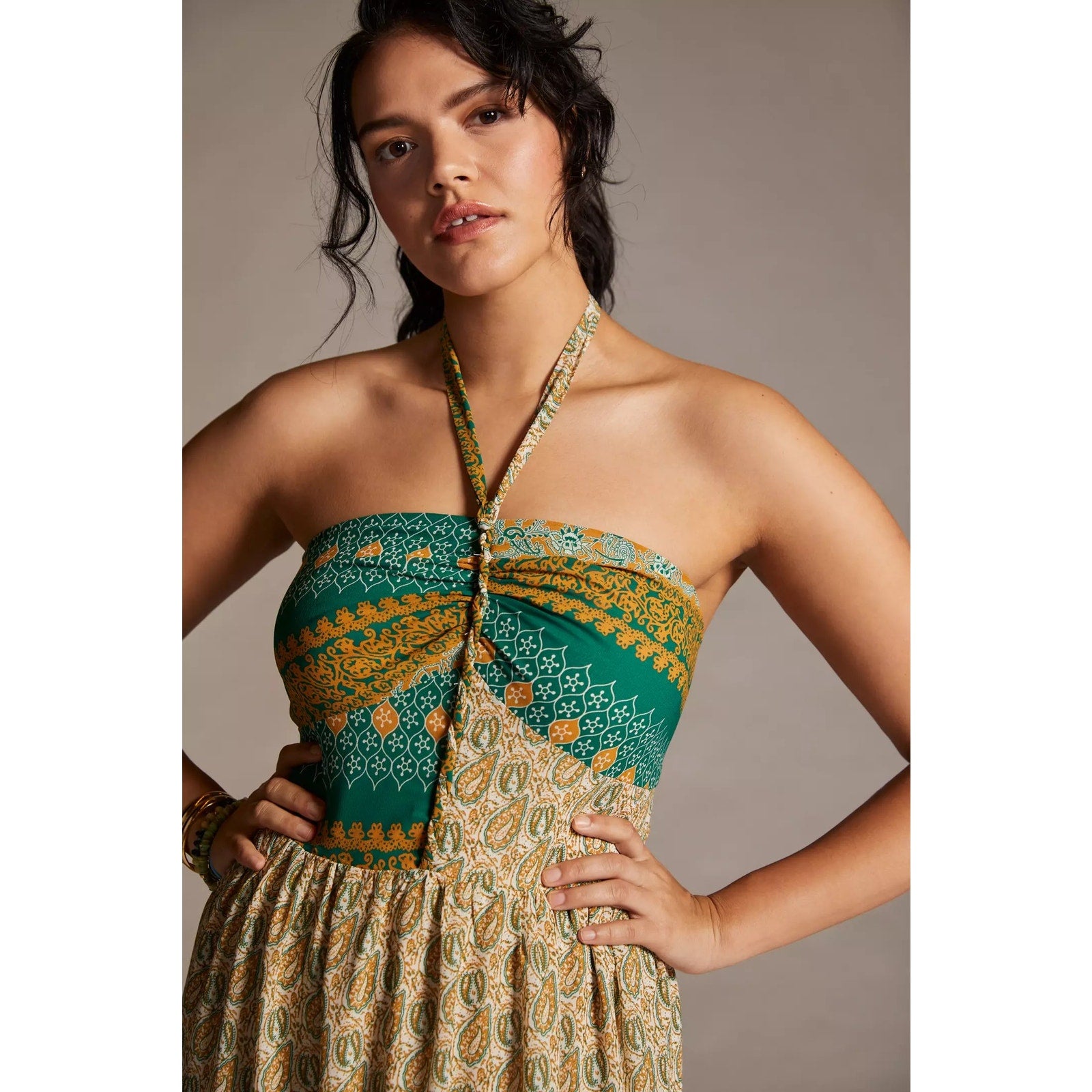 New Anthropologie TINY Twist Halter Maxi Dress $198 MEDIUM Green