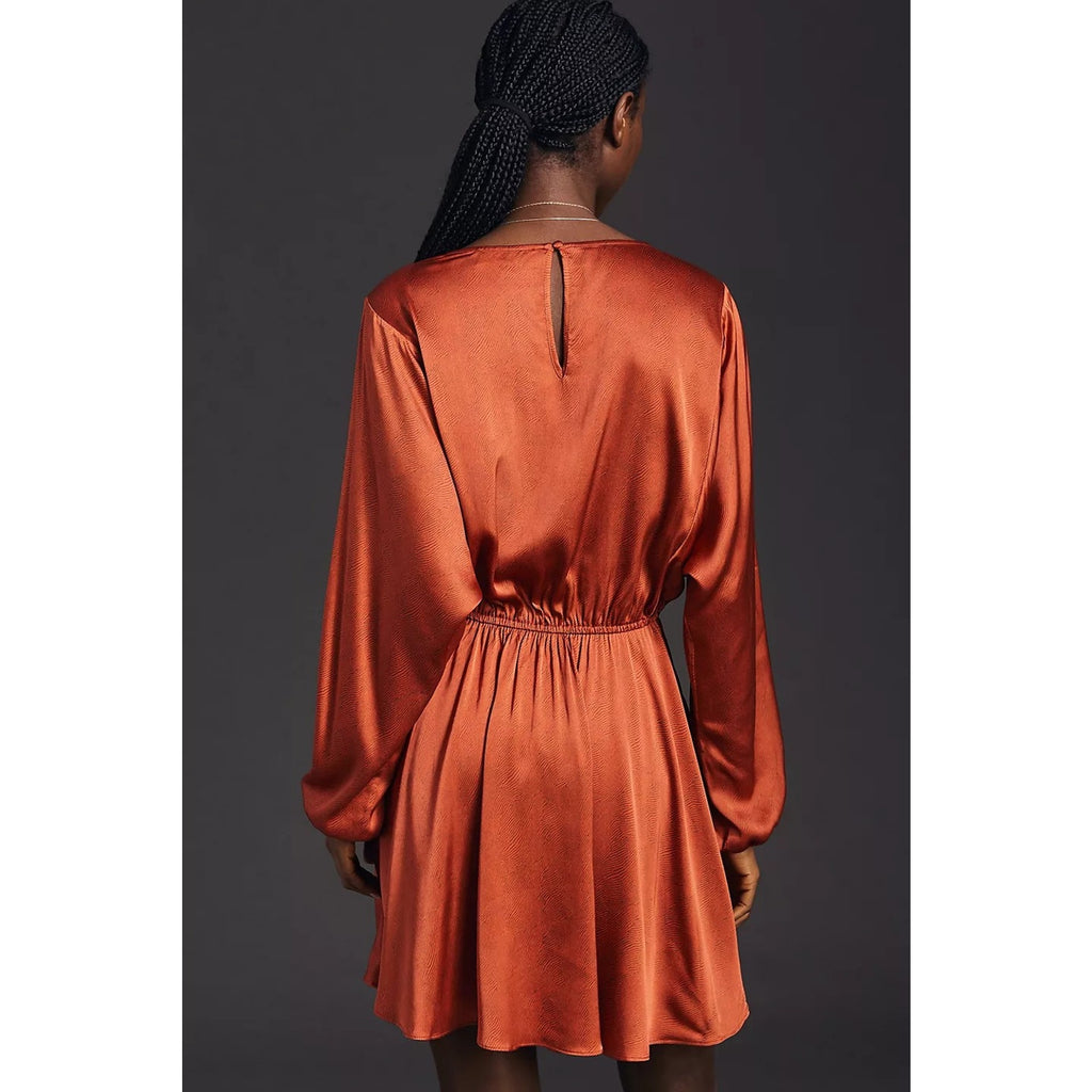 New Anthropologie Caballero Long-Sleeve Mini Dress $180 SMALL Red Motif