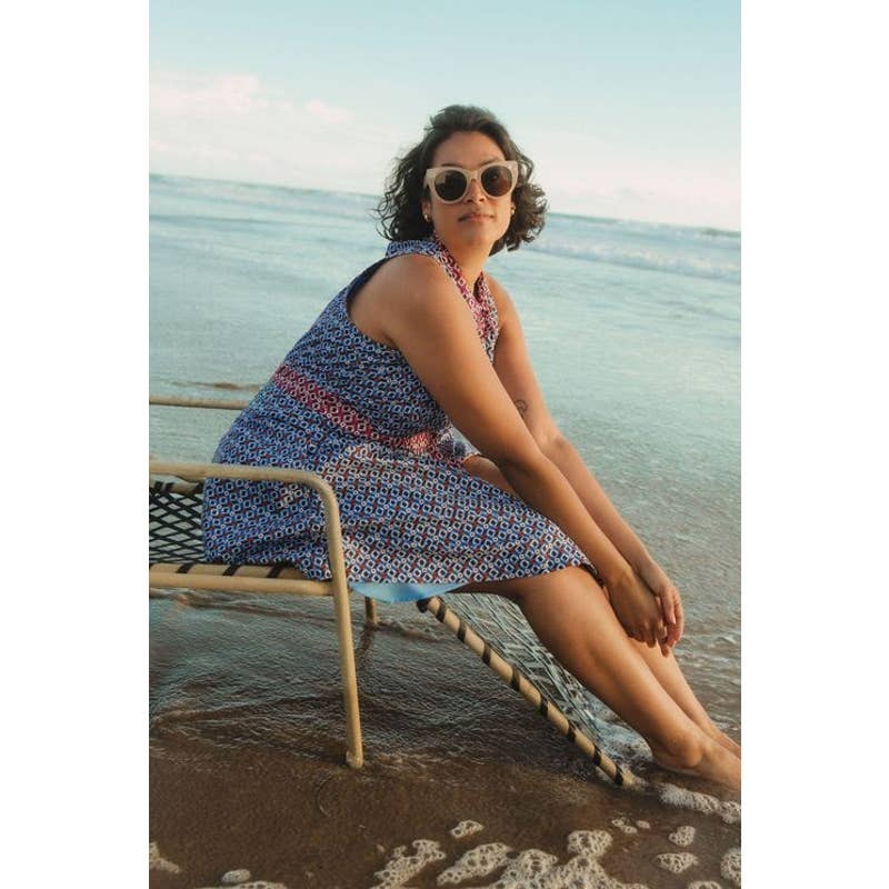 New Anthropologie Buckley Geo Mini Dress by Maeve $148 SIZE 4 Blue Motif