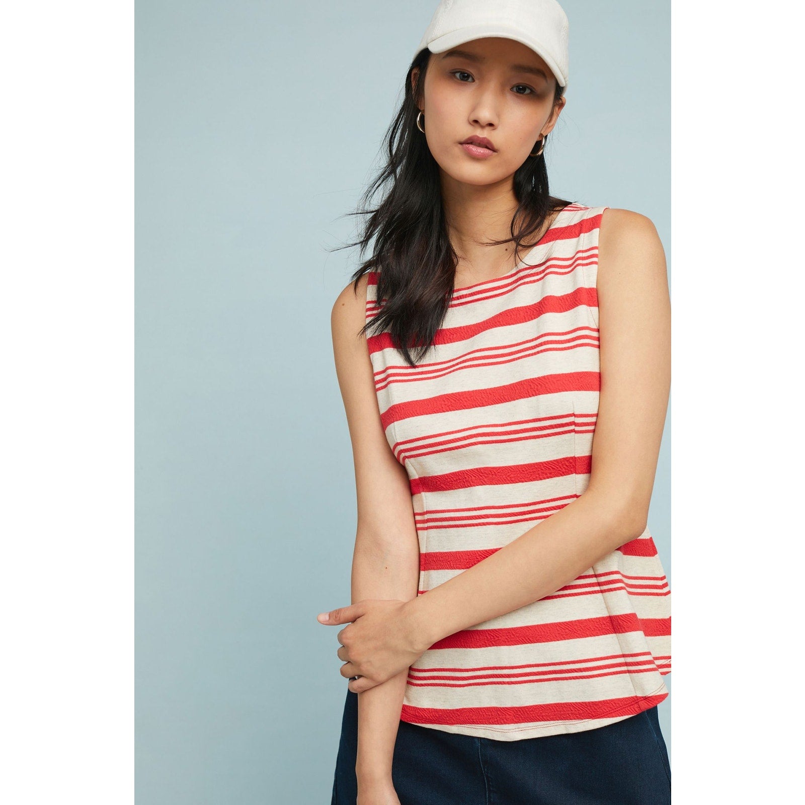 New Anthropologie Mauritius Striped Top by Vanessa Virginia SMALL Red Motif