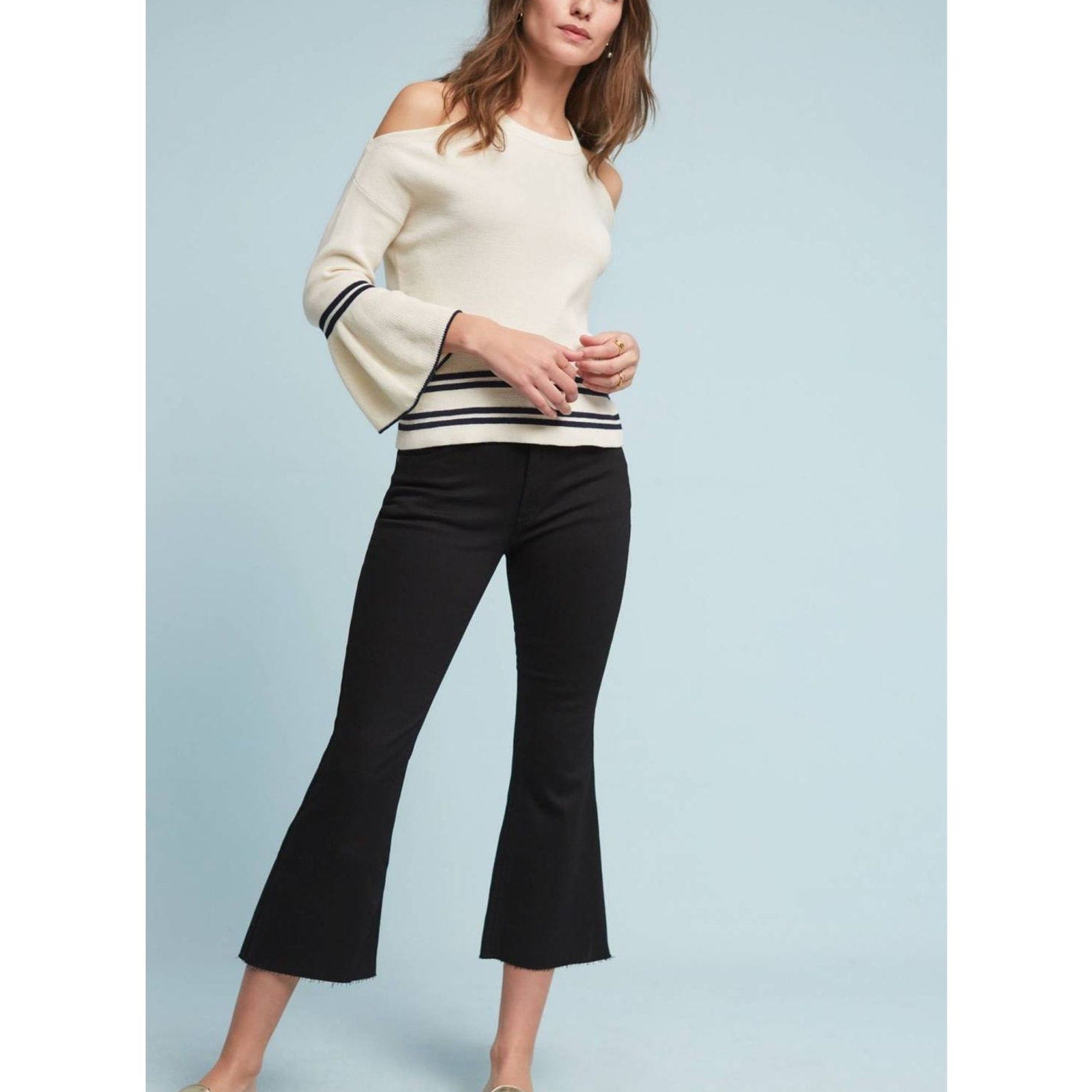 New Anthropologie Leandre Open-Shoulder Flutter Long Sleeve Top $88 XS Ivory