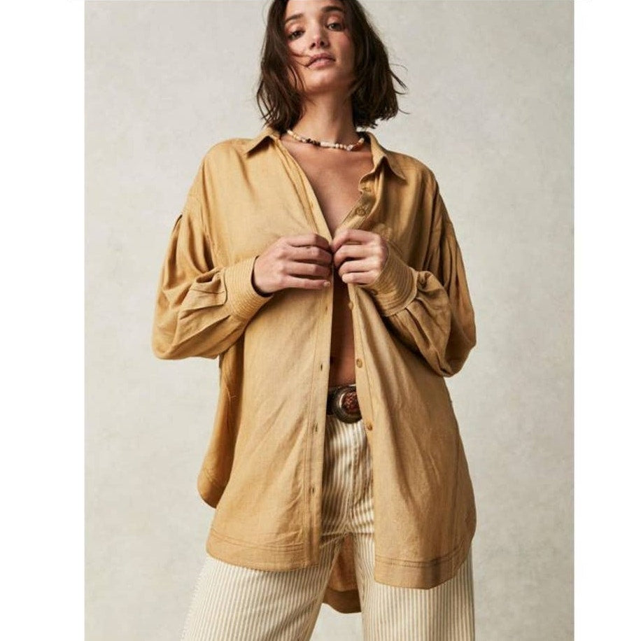 New Free People WTF Yin Yang Tie Dye Graphic Buttondown $198 X-SMALL BOHO