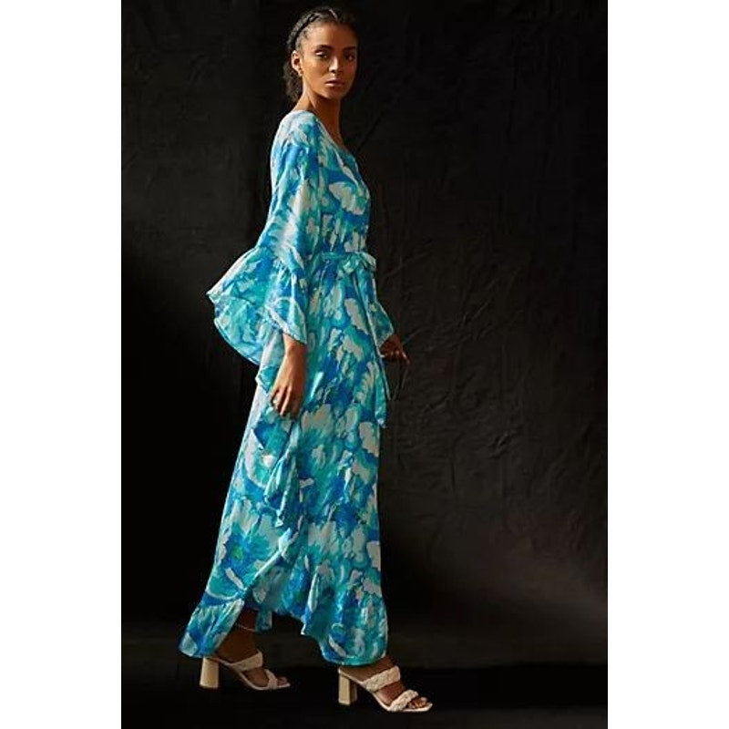 New Anthropologie Bel Kazan Floral Kaftan $150 ONESIZE Blue/Green Resort Wear