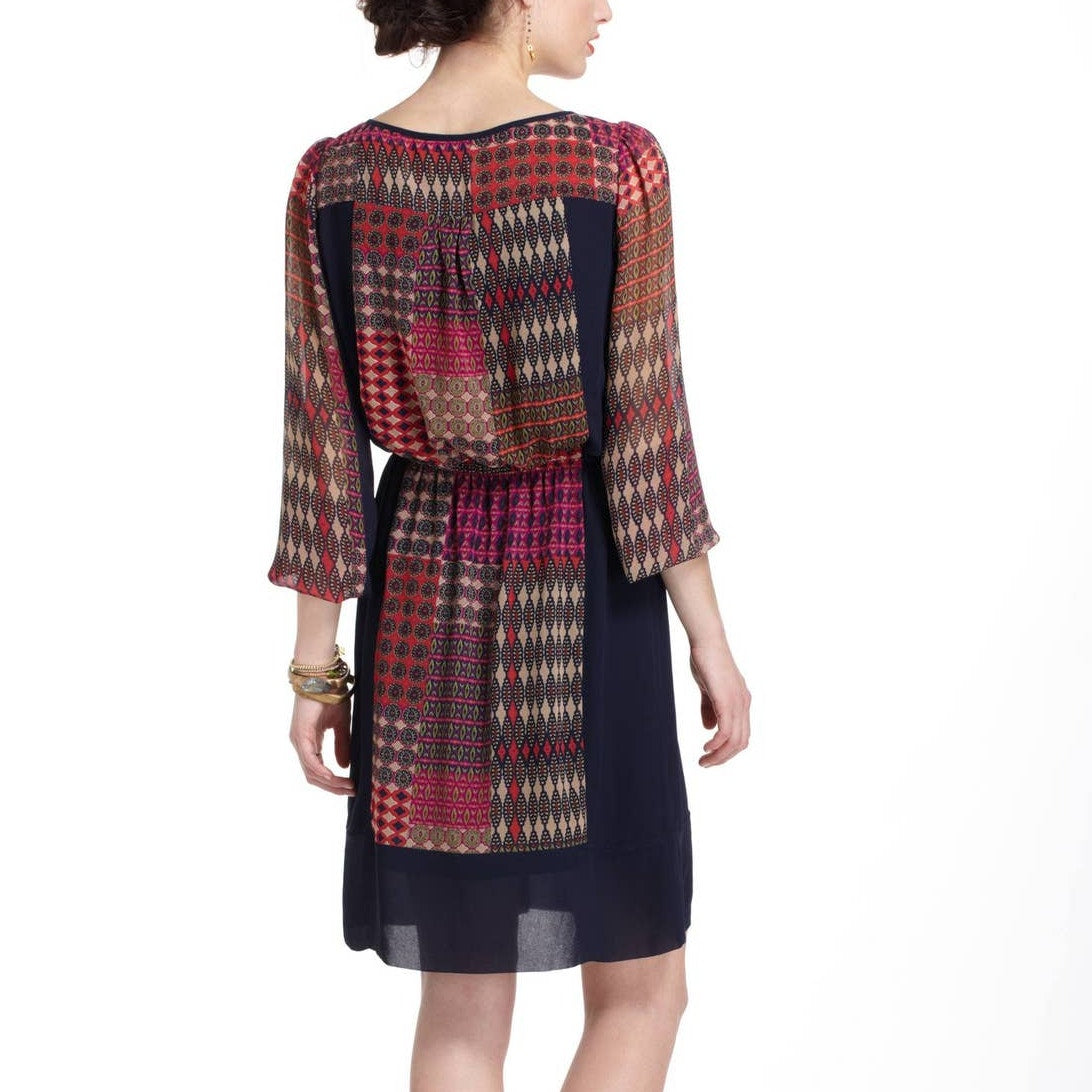 New Anthropologie x Maeve Rosalie Peasant Mini Dress X-SMALL Geo Boho