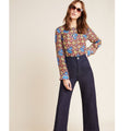 New Anthropologie Selene Geometric Long-Sleeve Blouse by TANVI KEDIA  Sz 2 Geo