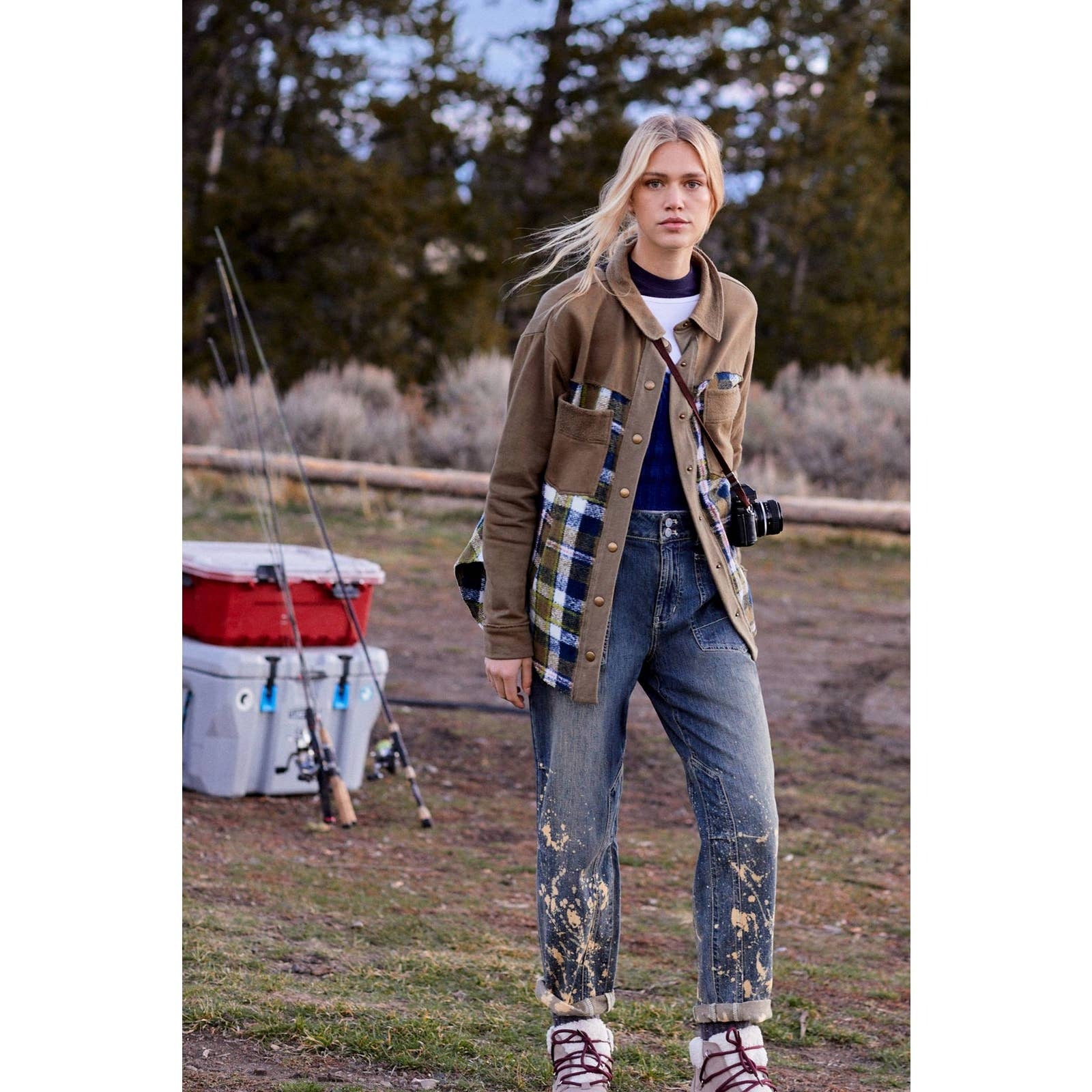 New Anthropologie Pilcro Plaid Contrast Shirt Jacket $140 X-SMALL Green Motif