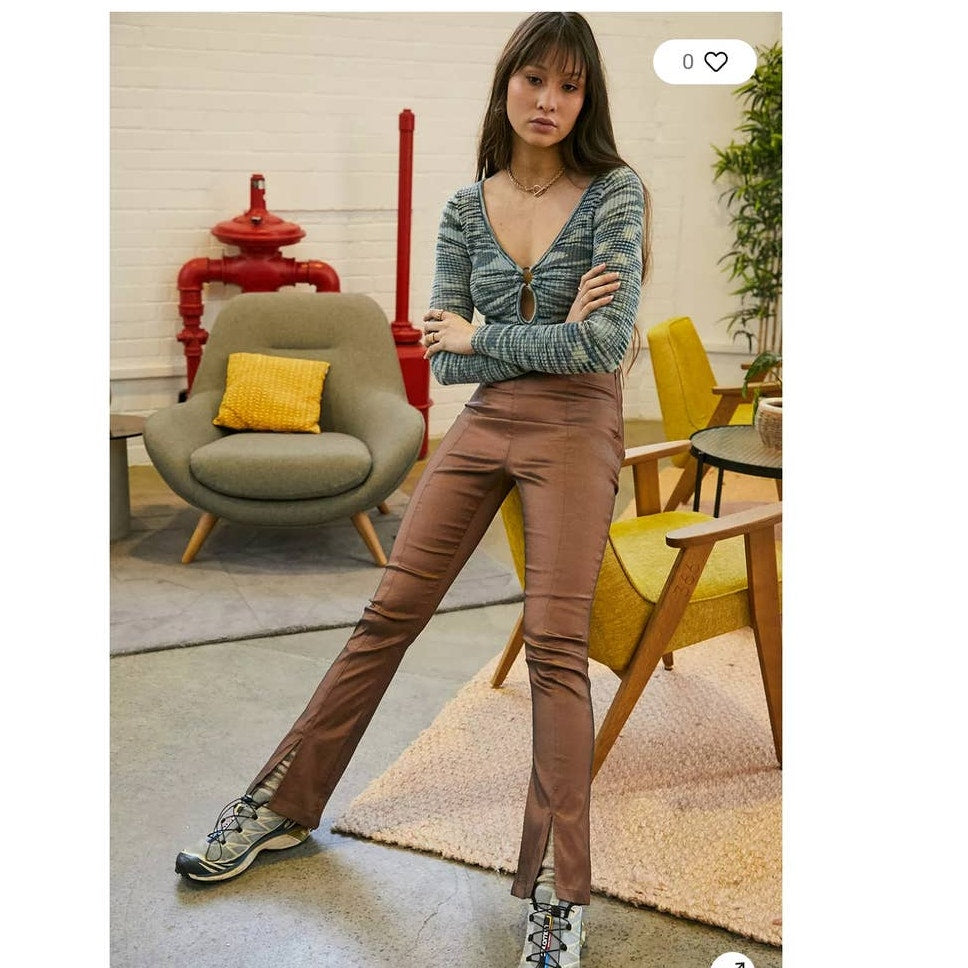 New Free People x Hosbjerg Elora Flare Pants $168 EU MEDIUM/US 6 Metallic Walnut