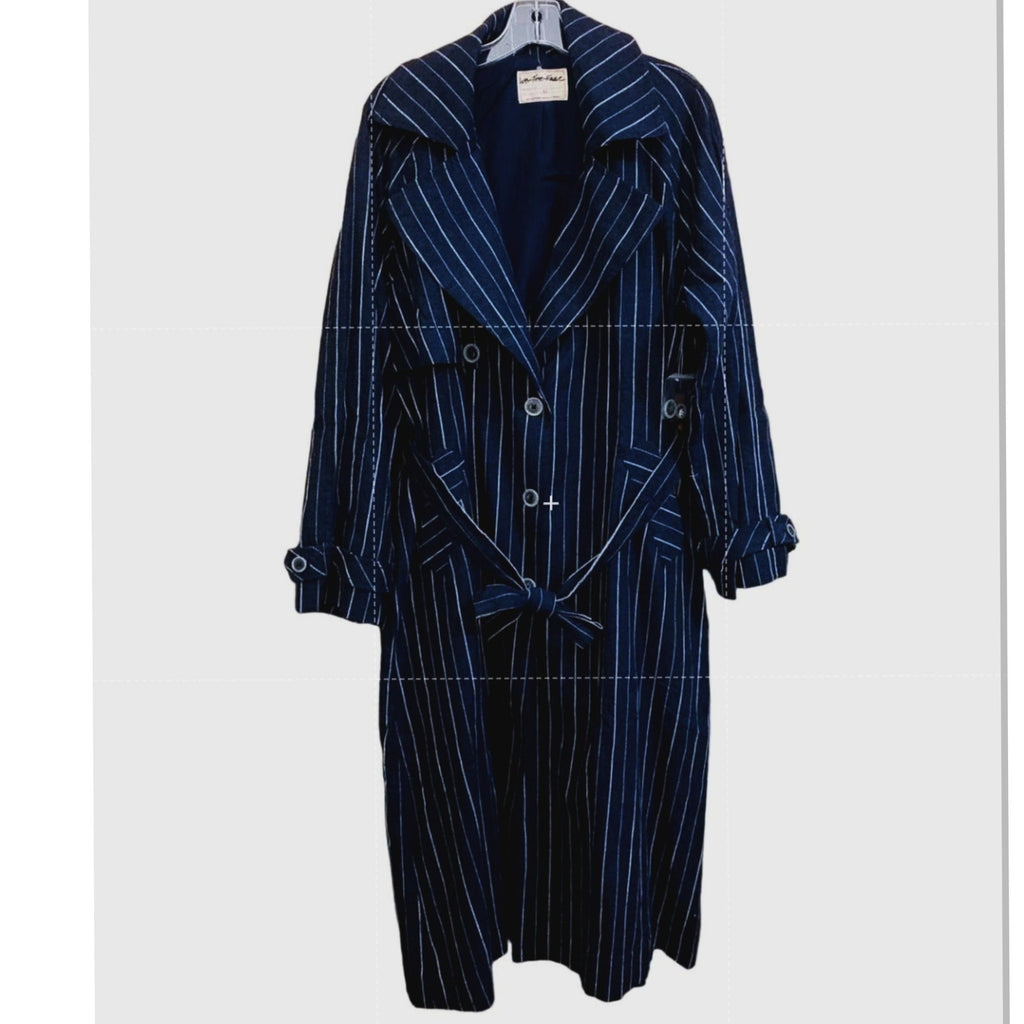 New Free People Melia Mac Collared Button Coat WTF $228 X-SMALL Blue Oversized
