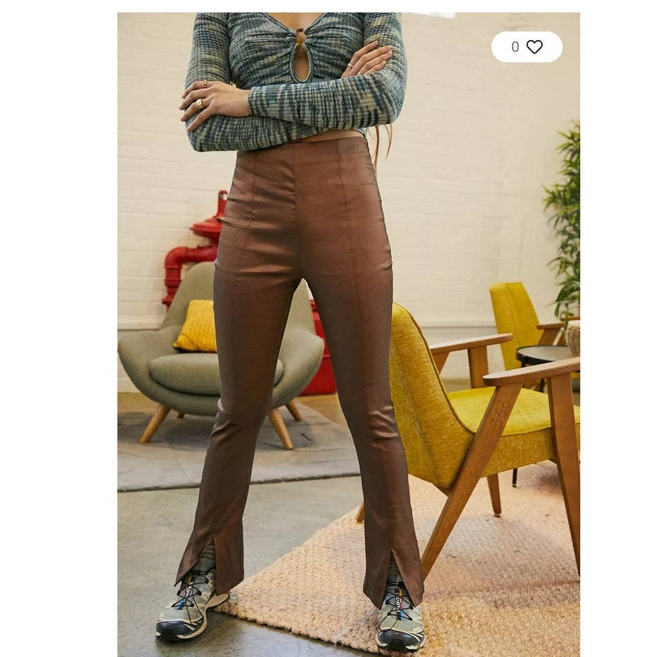 New Free People x Hosbjerg Elora Flare Pants $168 EU MEDIUM/US 6 Metallic Walnut