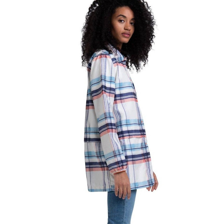 New Herschel Voyager Long Plaid Water Resistant Coach Jacket SMALL