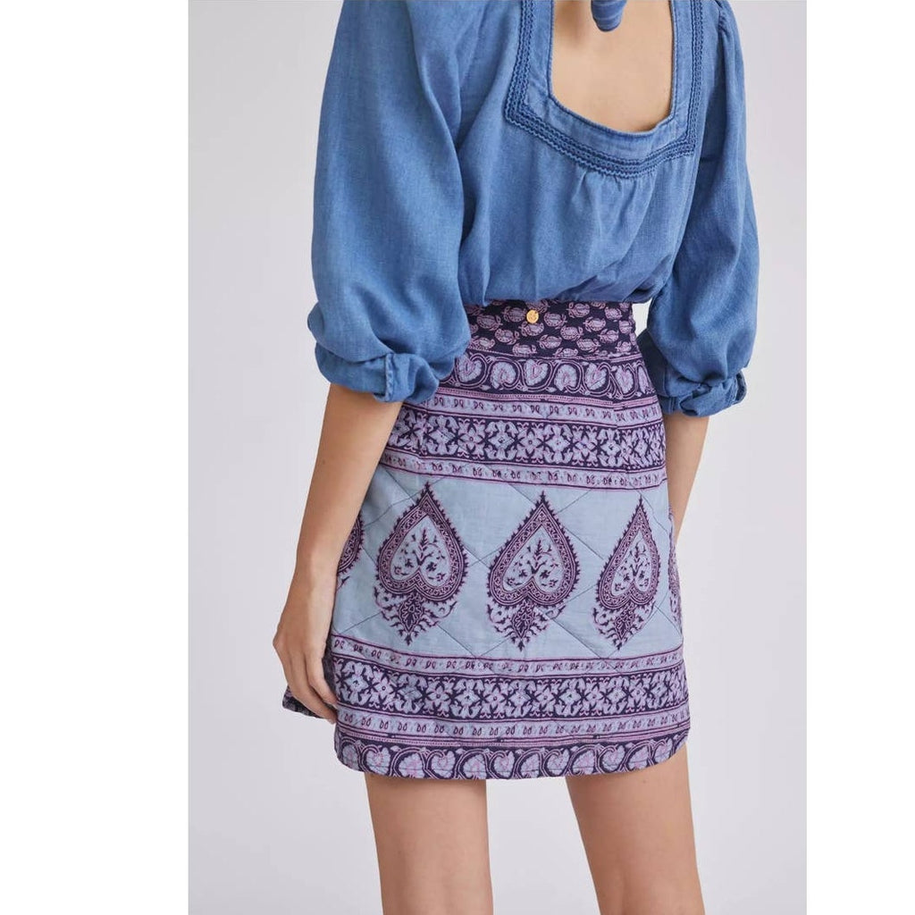 New Free People Maddy Quilted Mini Skirt by ANTIK BATIK $184 SMALL Blue