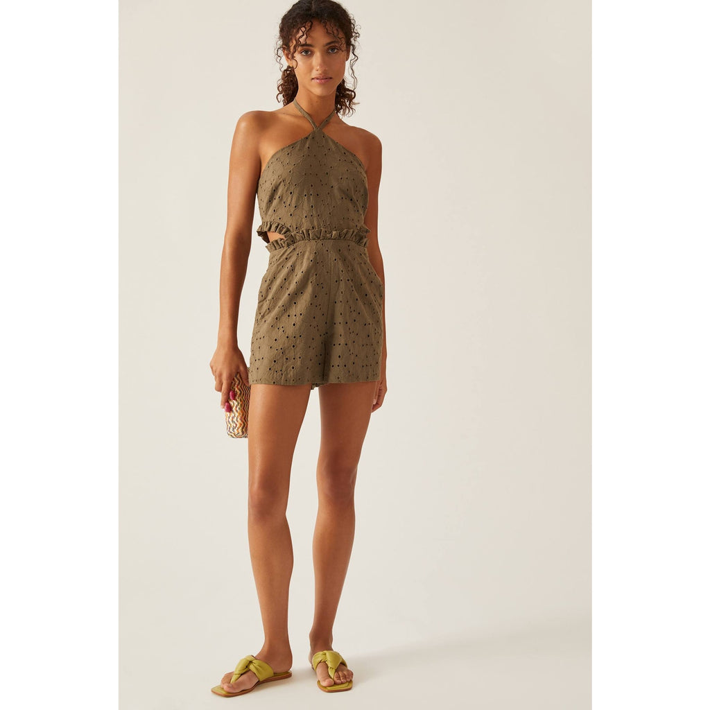 Anthropologie Hutch Solid Halter Romper SIZE 2 Olive Anthropologie