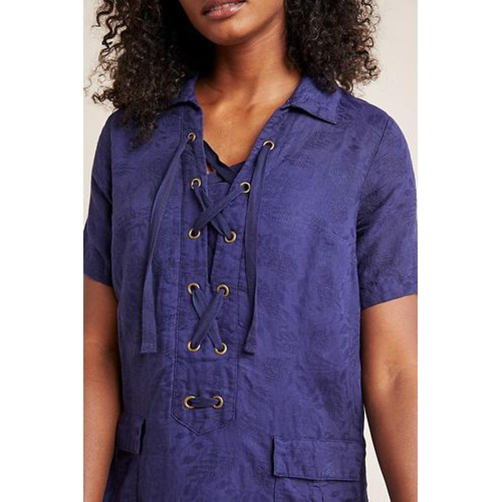 New Anthropologie Finley Lace-Up Shirtdress $140 SIZE 2 Navy