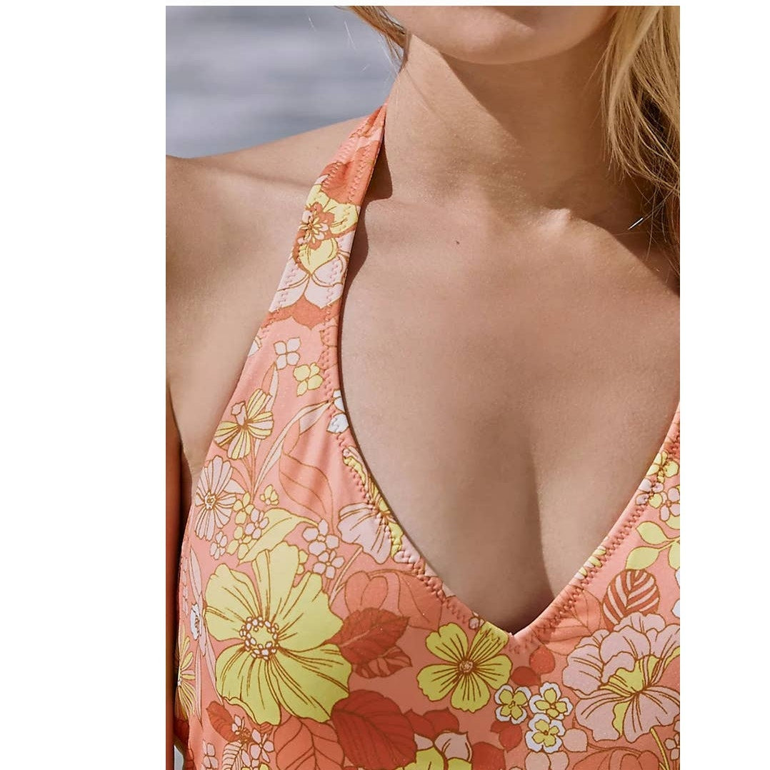 New Anthropologie Sanctuary Reversible Halter One-Piece Swimsuit $125 Floral S