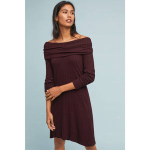 New Anthropologie Michael Stars Off-The-Shoulder Tunic Dress $138 SMALL Wine