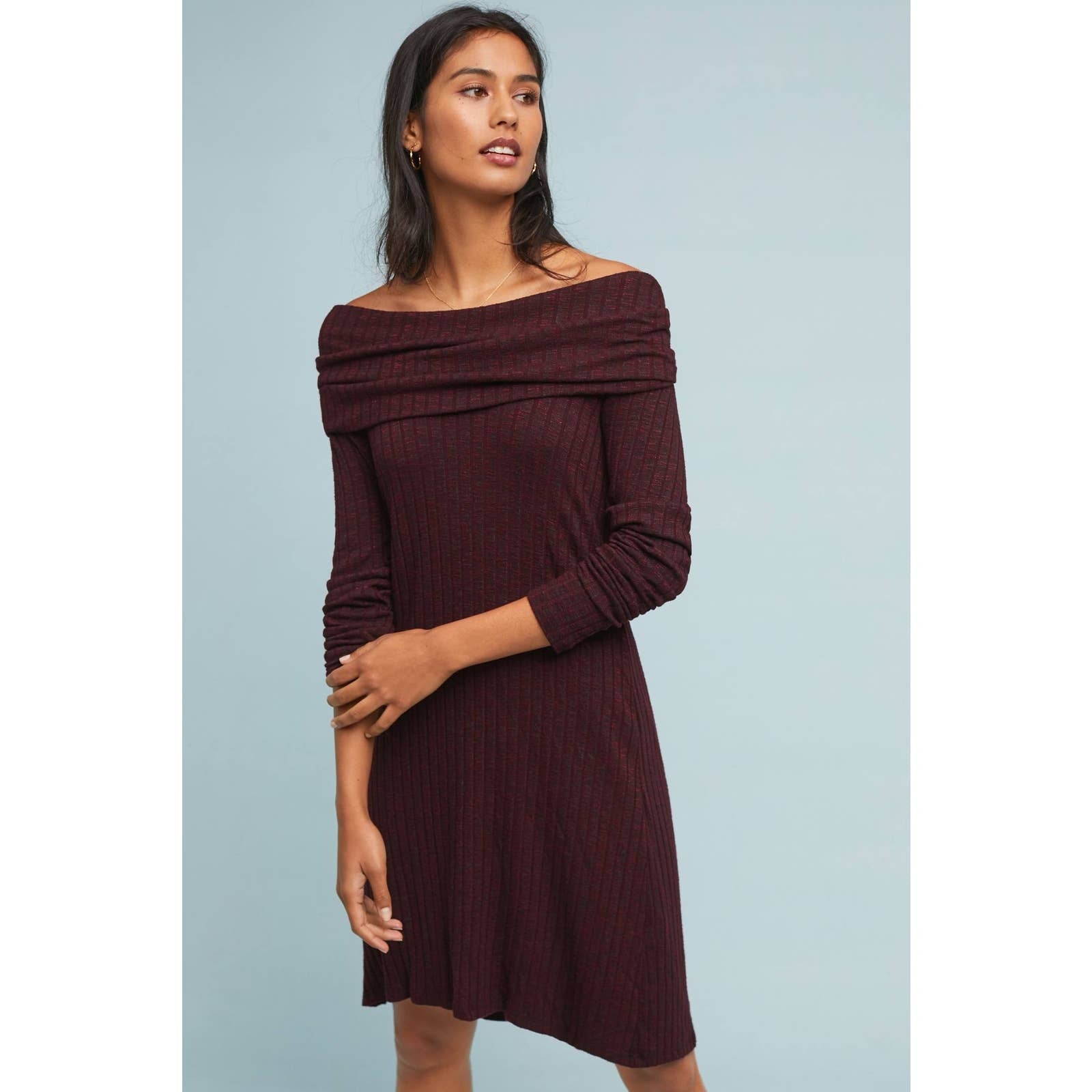 New Anthropologie Michael Stars Off-The-Shoulder Tunic Dress $138 SMALL Wine