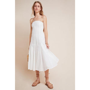 New Anthropologie Maeve Lelia Eyelet Midi Dress $188 SIZE 0 White