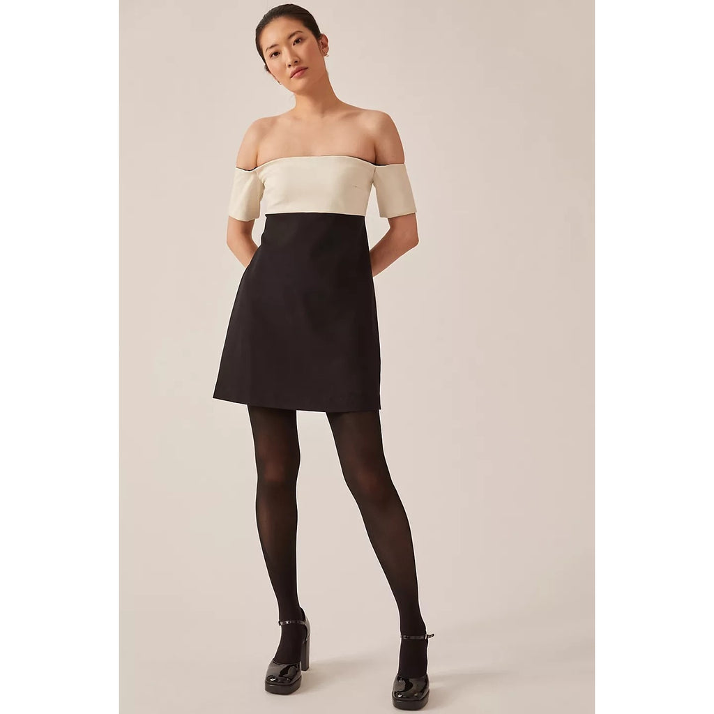 New Anthropologie Maeve Colorblock Knit Mini Dress $160 XXS B&W