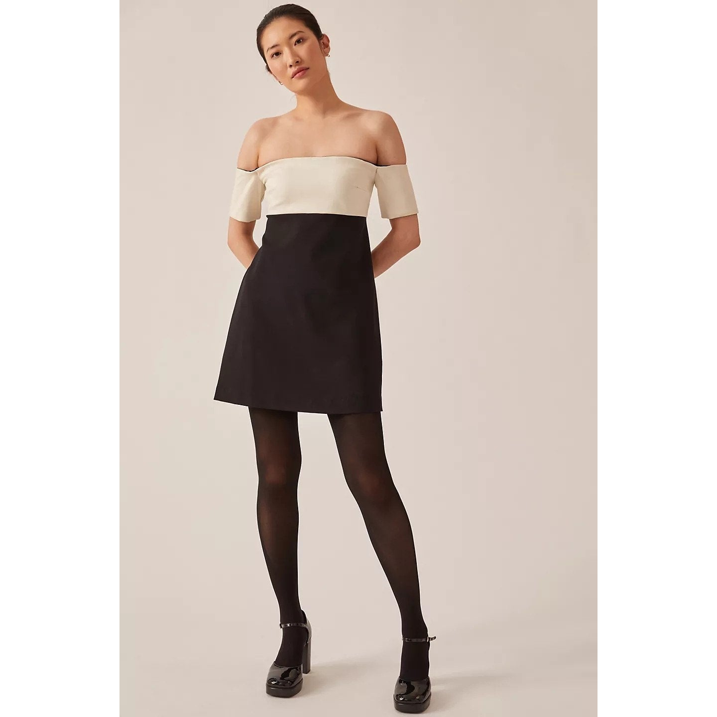 New Anthropologie Maeve Colorblock Knit Mini Dress $160 XXS B&W