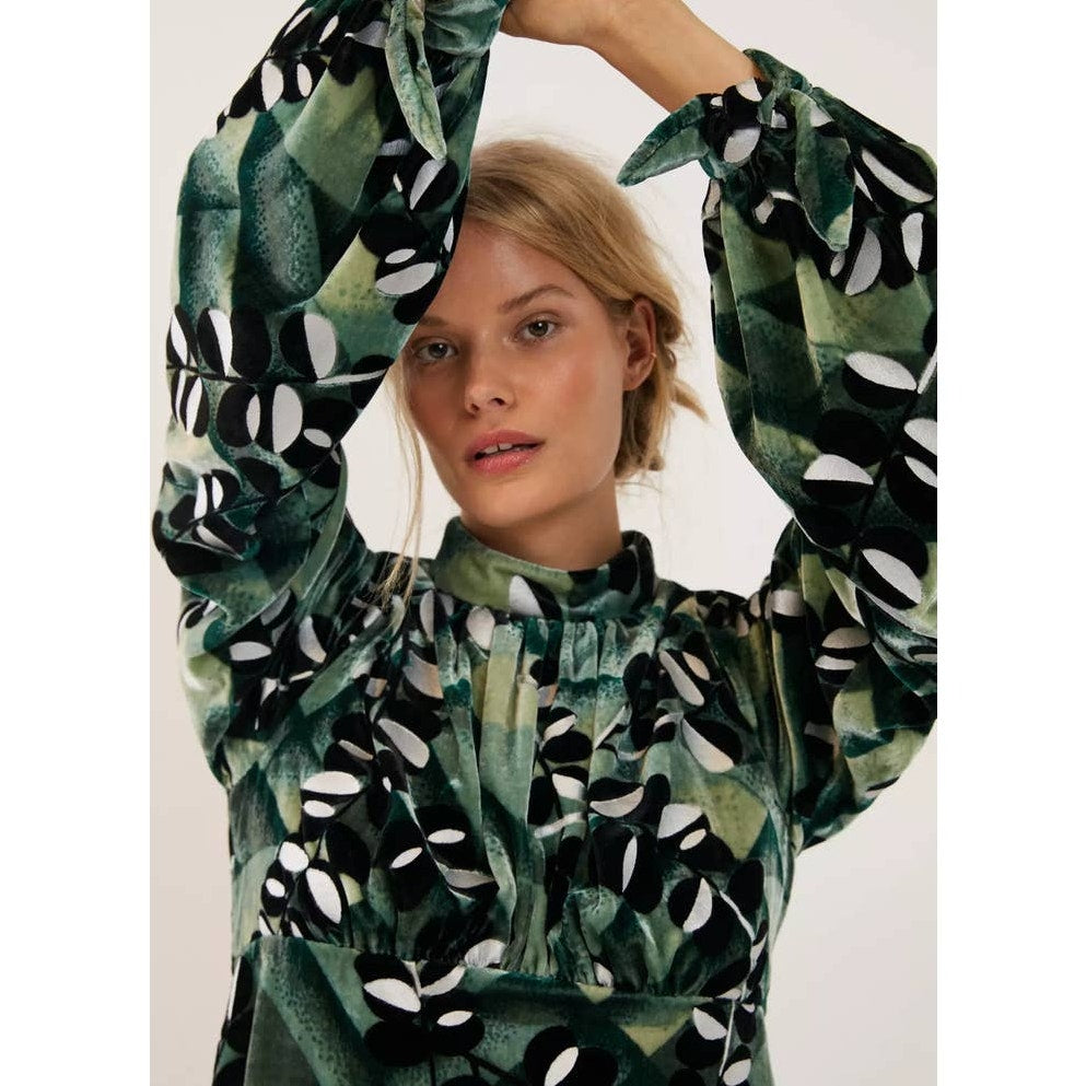 New Anthropologie Anna Sui Isa Breezy Velvet Blouse $473 SIZE 2 Green