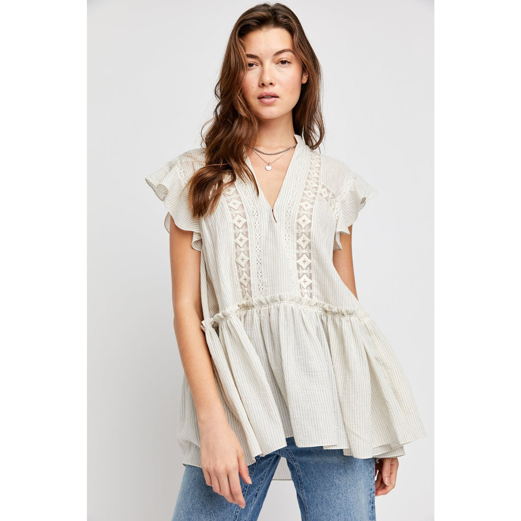 New FREE PEOPLE  Baby Blues Tunic $128 SMALL Ivory Semi-Sheer Mini Cotton