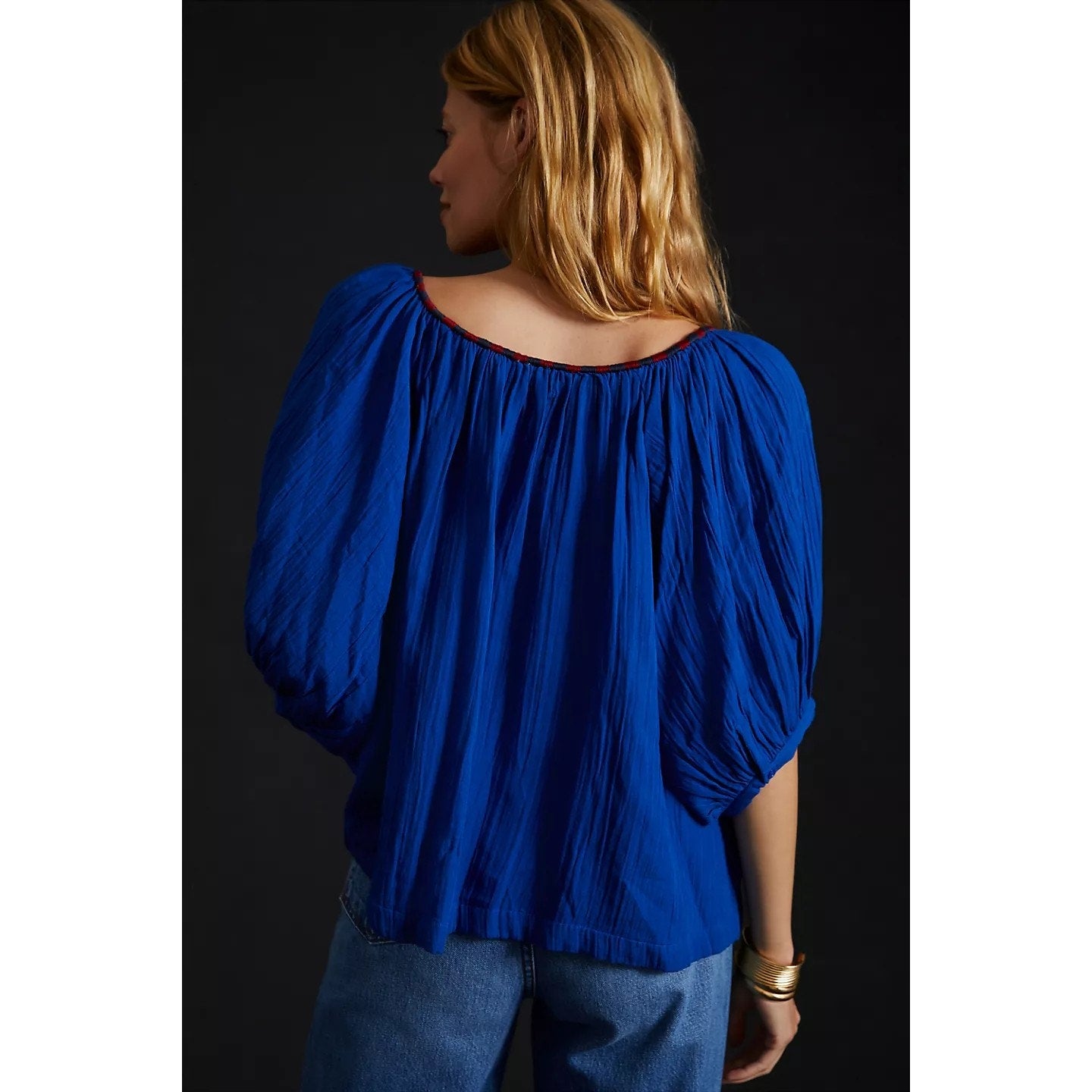 Anthropologie Sundry Embroidered Blouse SMALL (1) Klein Blue Anthropologie