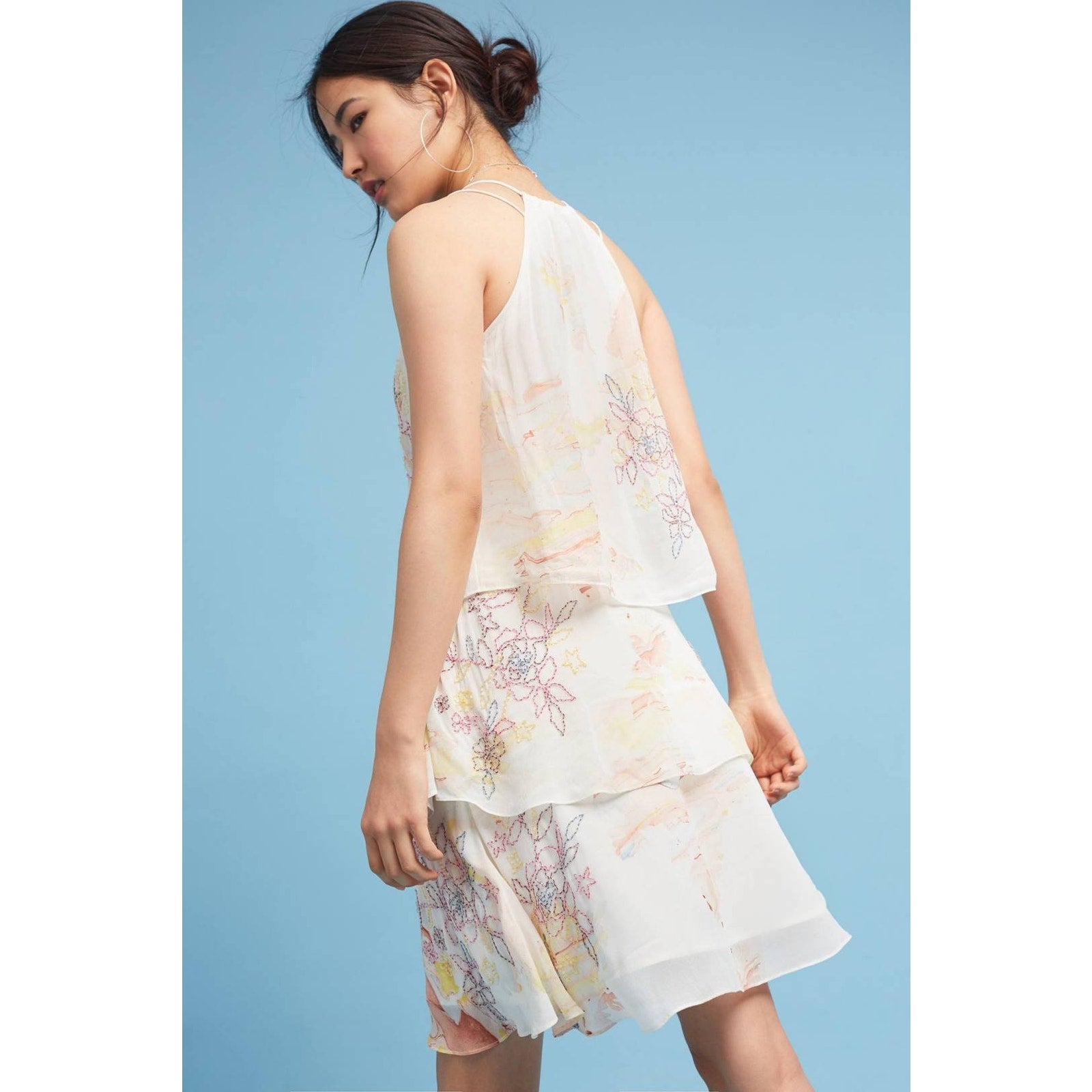 New Anthropologie Tiered & Beaded Floral Dress $268 Sz 2 Not So Serious Pallavi