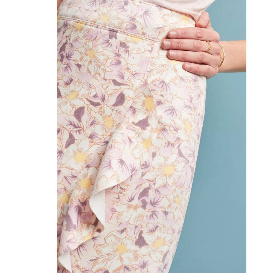 Anthropologie Skye Ruffled Floral Midi Skirt