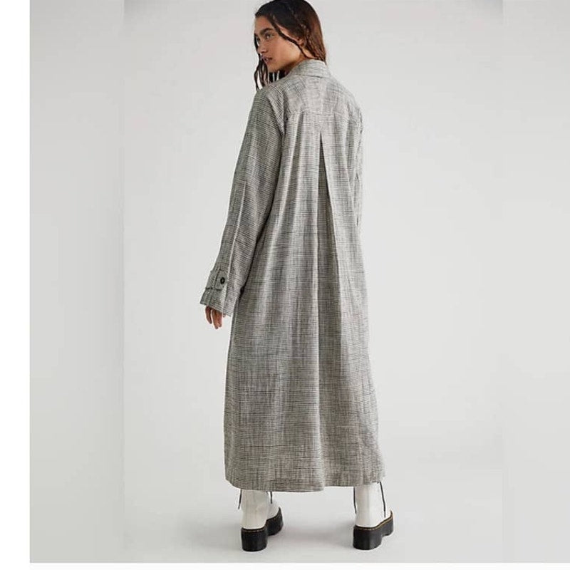 New Free People WE THE FREE Liberty Duster Plaid Jacket $298 X-SMALL Light Blue
