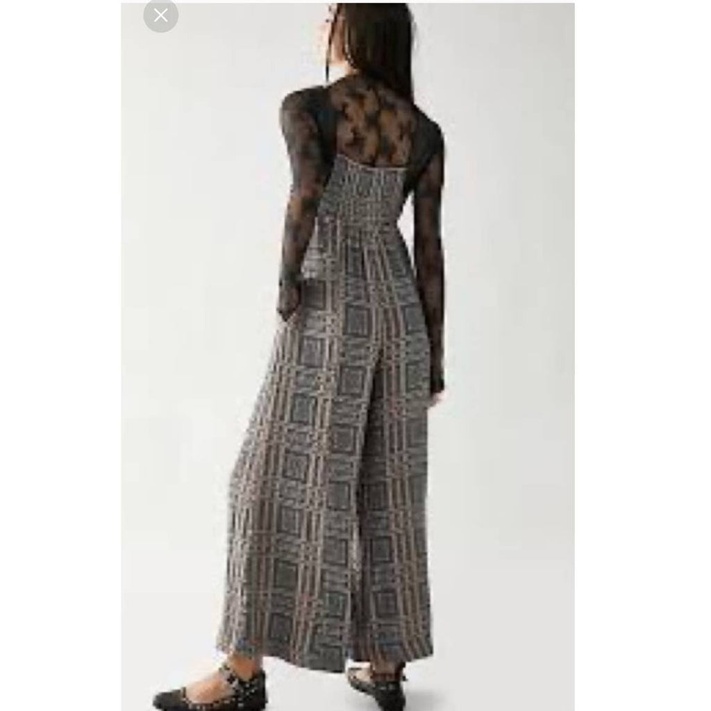 New Free People Marley Plaid One-Piece Wide-Leg Jumpsuit $188 SMALL