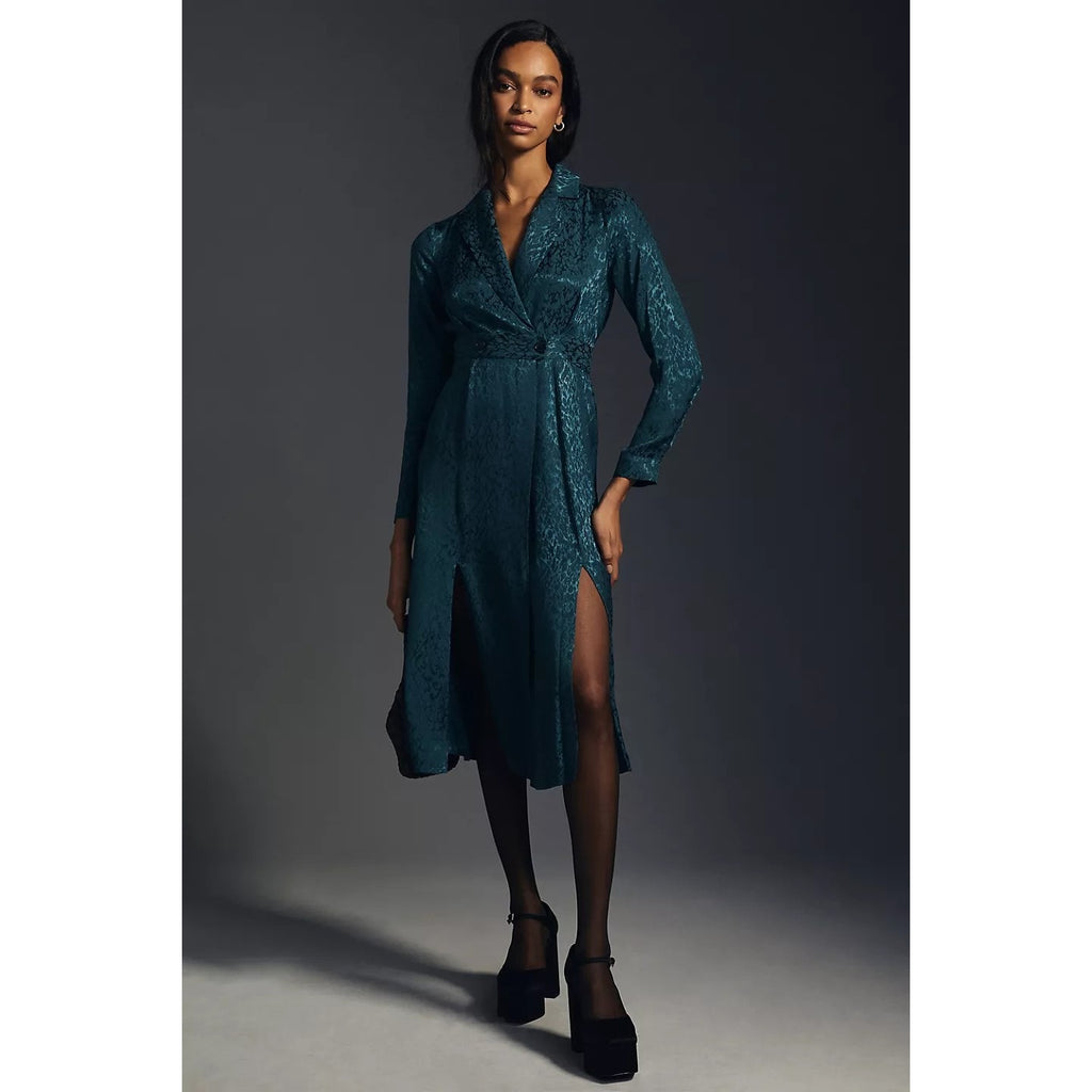 New By Anthropologie Button Front Blazer Wrap Dress $180 SIZE 6 Indigo Midi