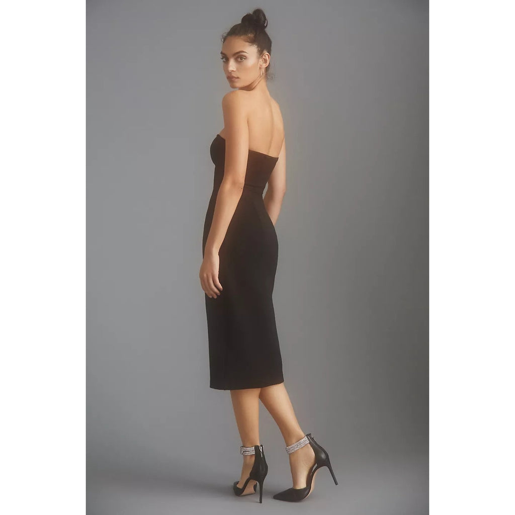 New Anthropologie Maeve Ribbed Cutout Dress STRAPLESS $160 X-LARGE Black