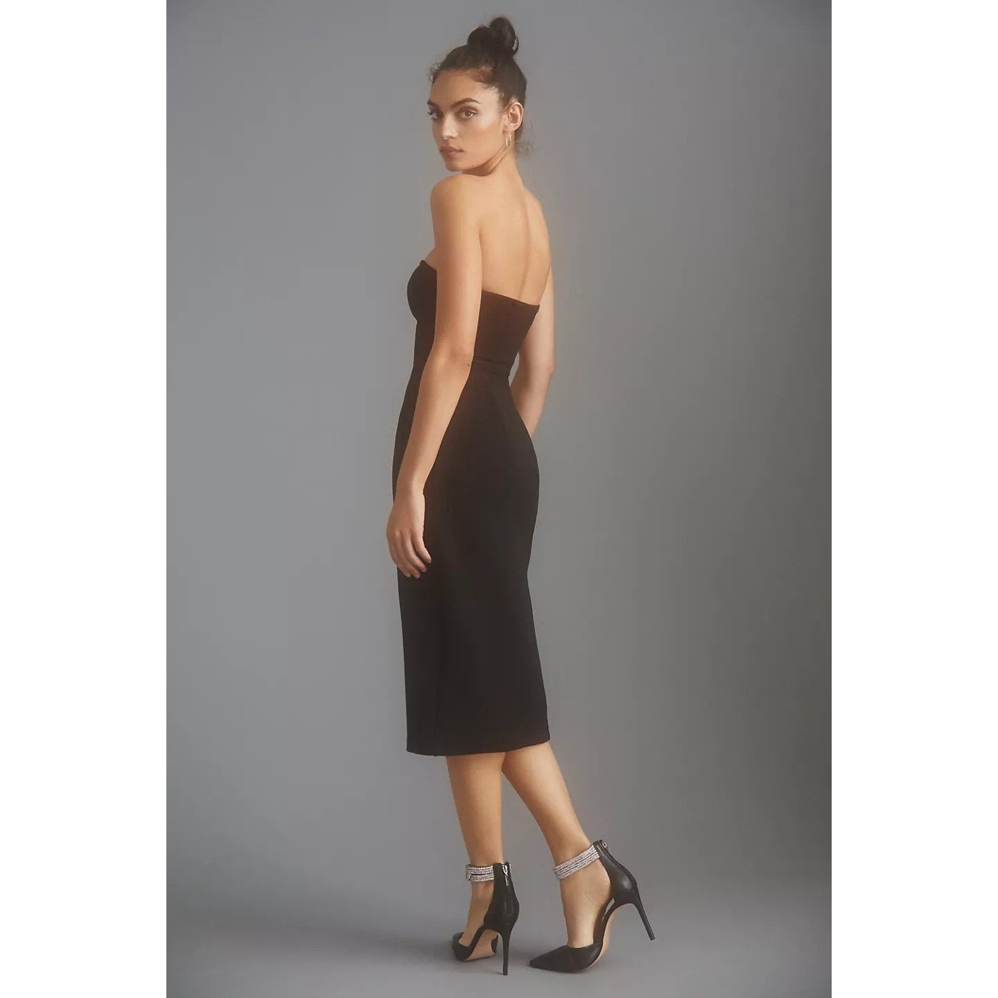 New Anthropologie Maeve Ribbed Cutout Dress STRAPLESS $160 X-LARGE Black