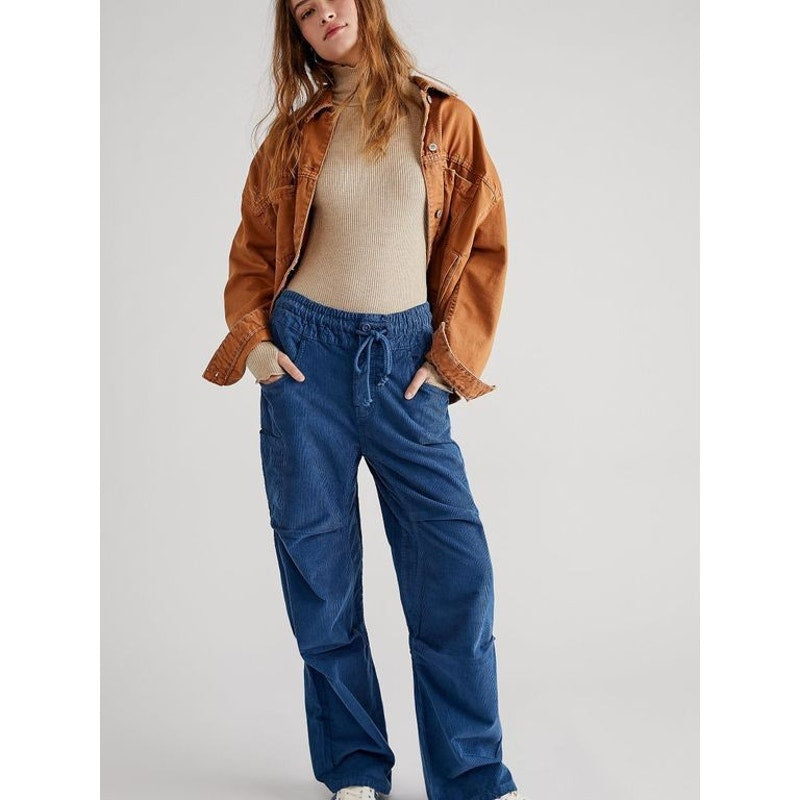 Free People Modern Love Pull-On Cord Jeans $148 MEDIUM Blue