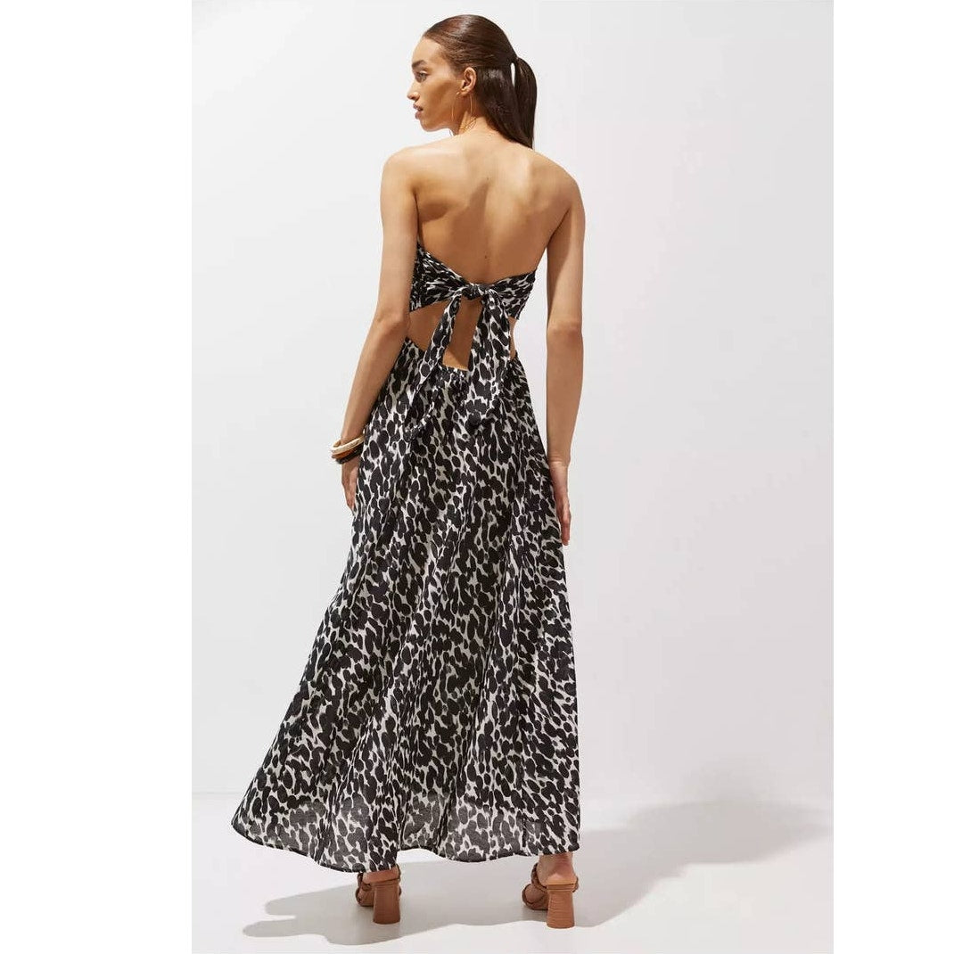New Anthropologie Shirred Cut-Out Maxi Dress $180 SMALL B&W