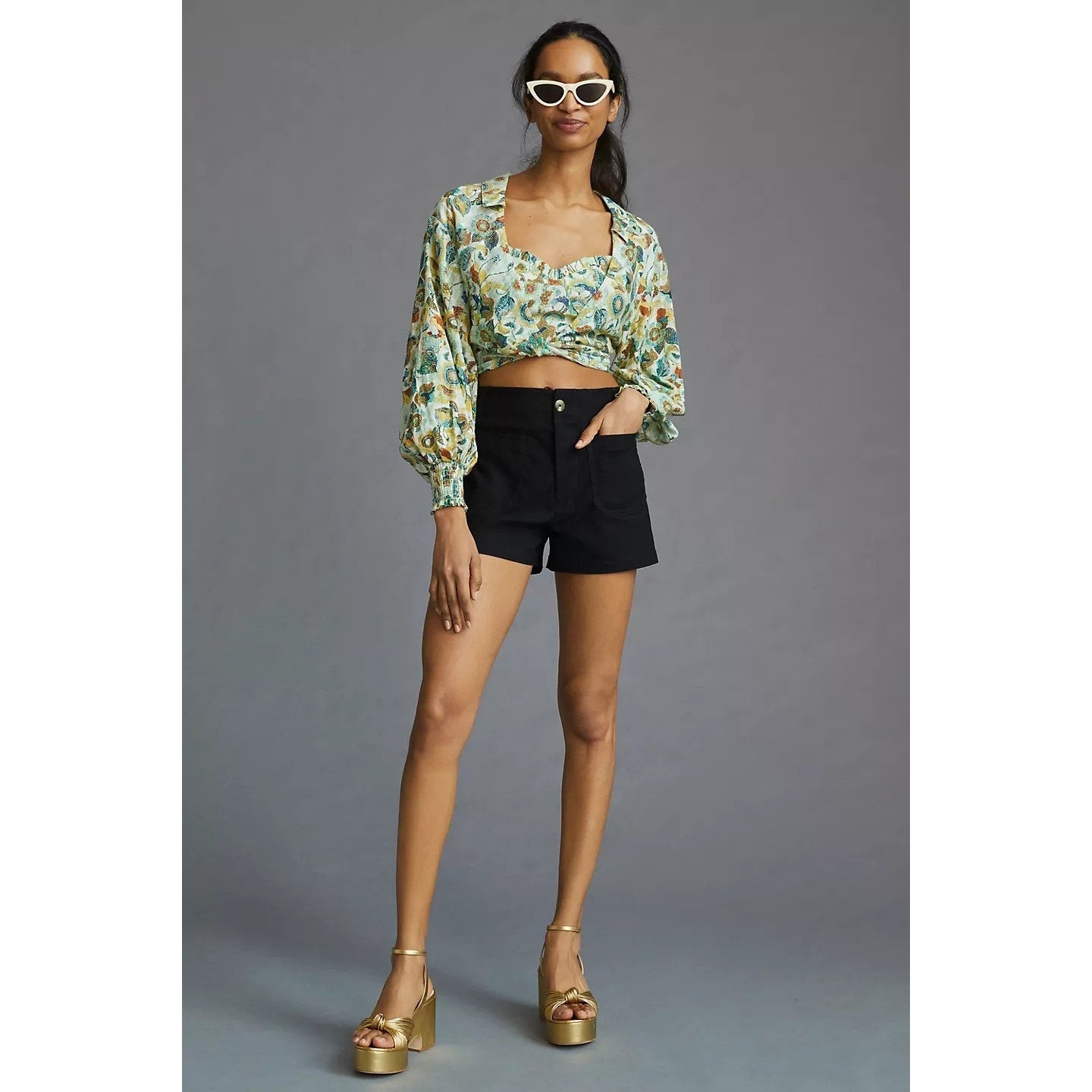 New By Anthropologie Twist Crop Top and Bra Set $120 PLUS 1X Green Long Sleeve
