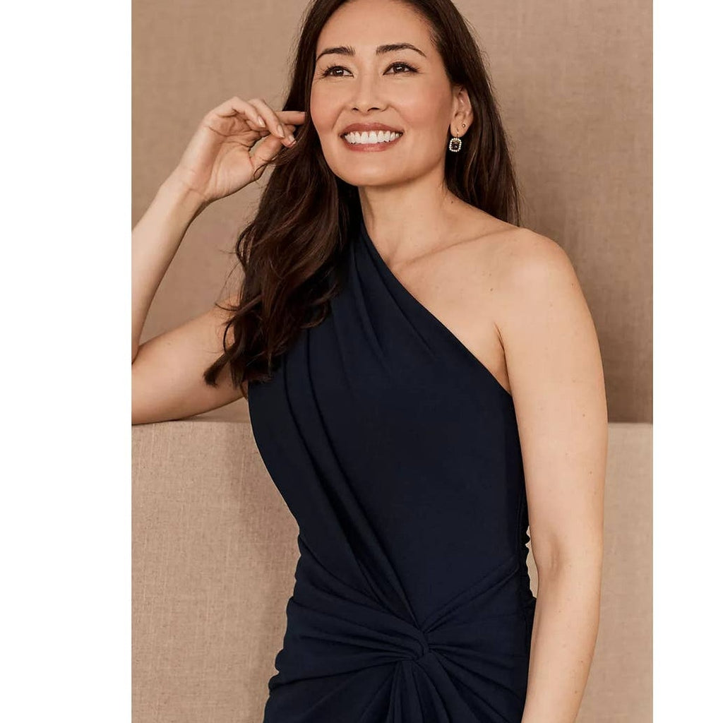 New Anthropologie BHLDN Tadashi Shoji Quinn Dress $408 SMALL Navy Crepe Formal